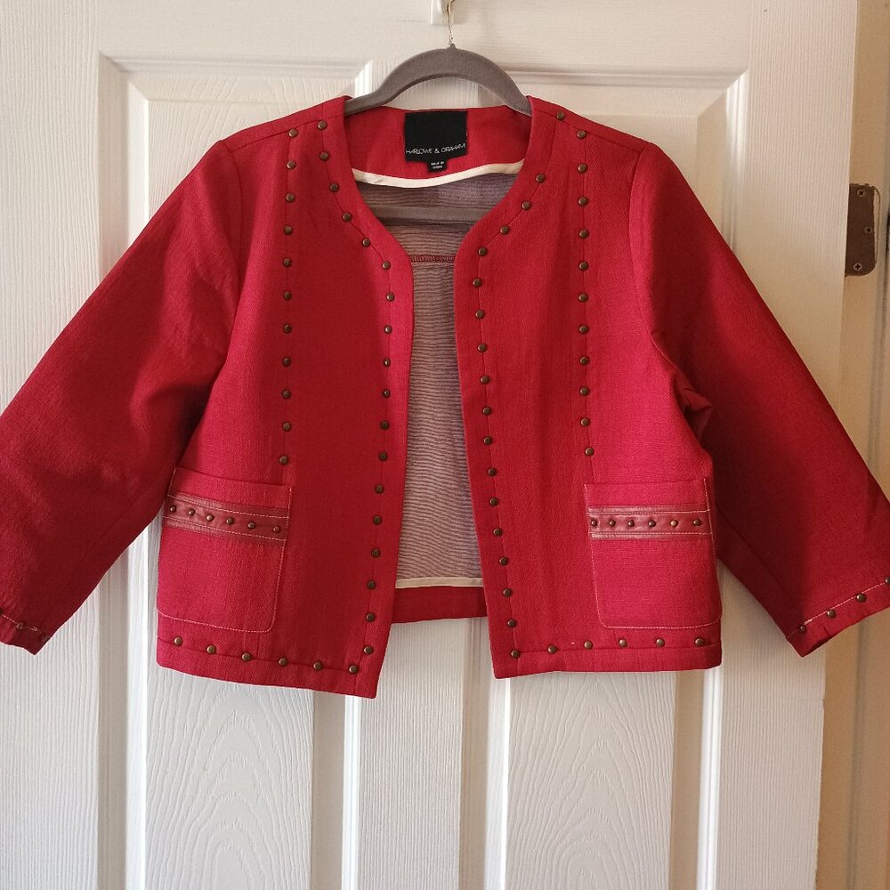 EUC Harlow & Graham Cropped Woven Open Front Jacket Size XL